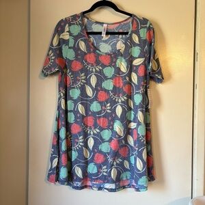 LuLaRoe Perfect T Floral‎ Tunic Top Short Sleeve Blue Red Teal NEW Size M